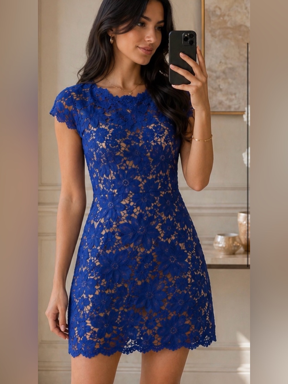 Royal Blue Floral Lace Sheath Dress HOCO
